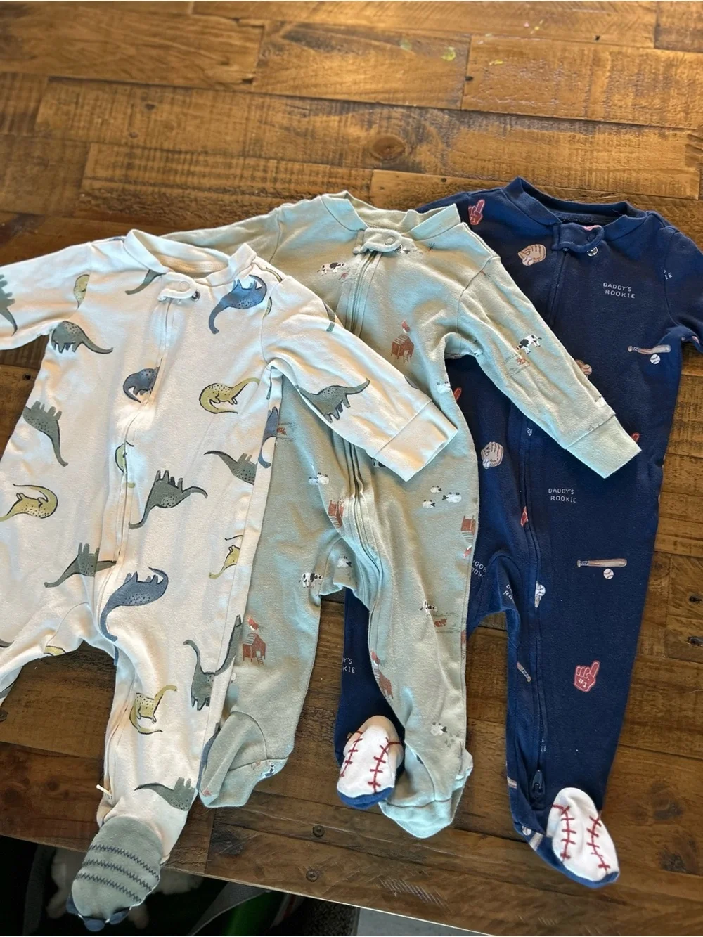 Carter's Dinosaur & Navy Footed One-Piece Trio